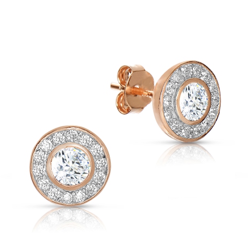 ROZZATO  Sterling Silver Rose Plated Cubic Zirconia Round Stud Earrings In Gold