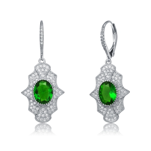 Rozzato Sterling Silver Emerald Cubic Zirconia Embelish Leverback Earrings