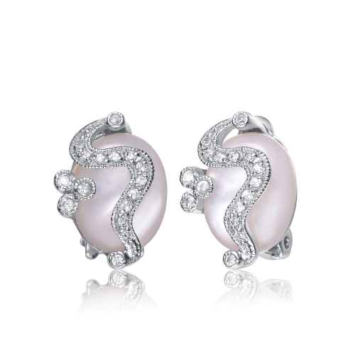 ROZZATO  Sterling Silver Cubic Zirconia And Stone Swirl Stud Earrings In White