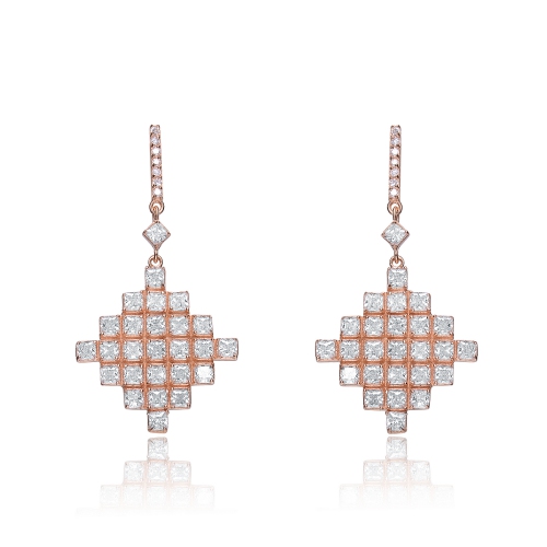ROZZATO  Sterling Silver Rose Plated Pave Drop Earrings In Gold