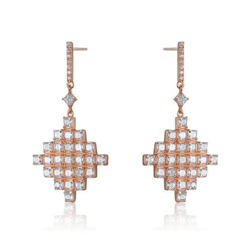 Rozzato Sterling Silver Rose Gold Plated Pave Drop Earrings