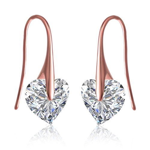 Rozzato Sterling Silver Rose Gold Plated Cubic Zirconia Heart Hook Earrings