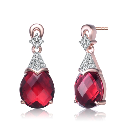 Rozzato Sterling Silver Rose Gold Plated Ruby Cubic Zirconia Drop Earring
