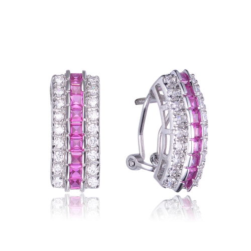Rozzato Sterling Silver Ruby Cubic Zirconia Stud Earrings
