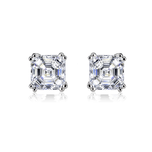Rozzato Sterling Silver Cubic Zirconia Square Stud Earrings