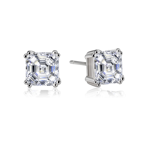 Rozzato Sterling Silver Cubic Zirconia Square Stud Earrings