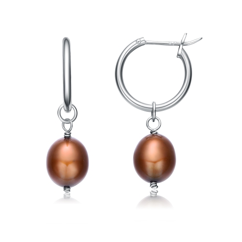 Rozzato Sterling Silver Coffee Pearl Drop Earrings