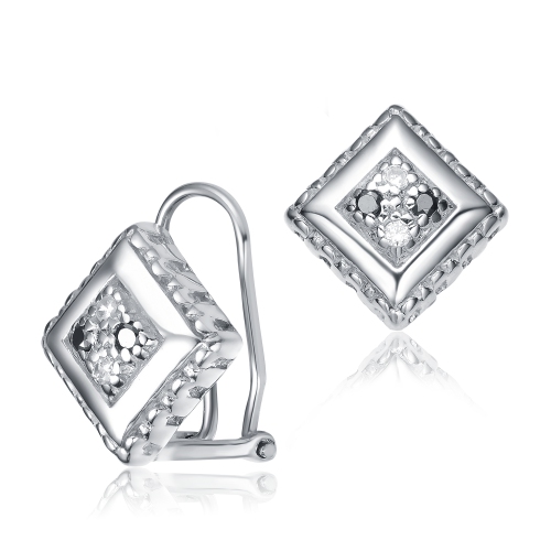 Rozzato Sterling Silver Cubic Zirconia Square Stud Earrings