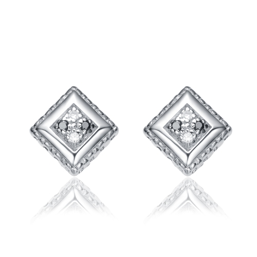 Rozzato Sterling Silver Cubic Zirconia Square Stud Earrings