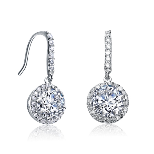Rozzato Sterling Silver Cubic Zirconia Round Halo Drop Earrings