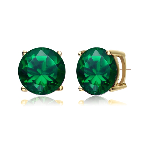 ROZZATO  Sterling Silver Plated Emerald Cubic Zirconia Solitaire Stud Earrings In Gold