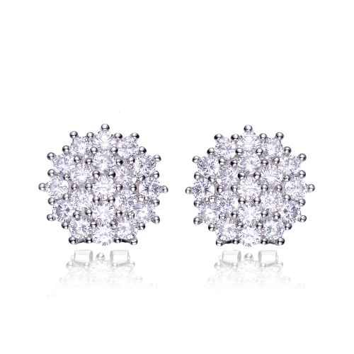 Rozzato Sterling Silver Cubic Zirconia Round Cluster Earrings