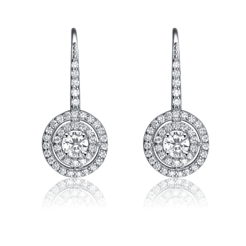 Rozzato Sterling Silver Cubic Zirconia Double Halo Earrings