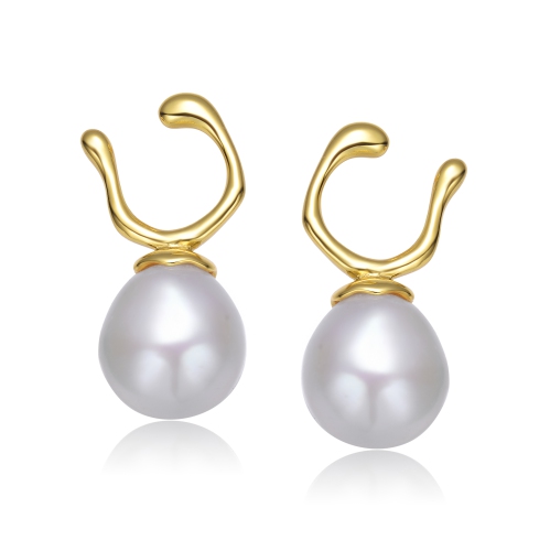 Rozzato Sterling Silver Gold Plated Freshwater Pearl Hook Earrings