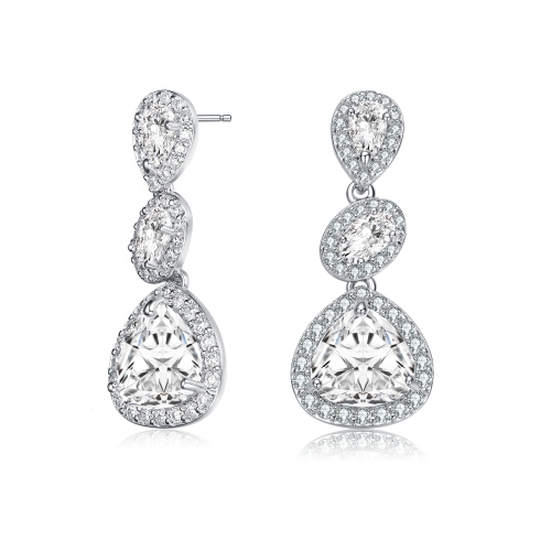 Rozzato Sterling Silver Cubic Zirconia Halo Three Tier Drop Earrings