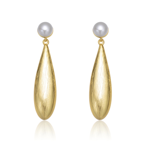 Rozzato Sterling Silver Gold Plated Freshwater Drop Pearl ModernEarrings