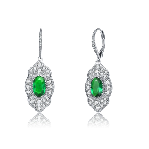 Rozzato Sterling Silver Emerald Cubic Zirconia Pave Drop Earrings