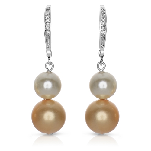ROZZATO  Sterling Multi Colored Pearl And Cubic Zirconia Drop Earrings In Silver