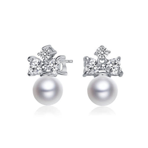 Rozzato Sterling Silver Pearl And Cubic Zirconia Heart Earrings