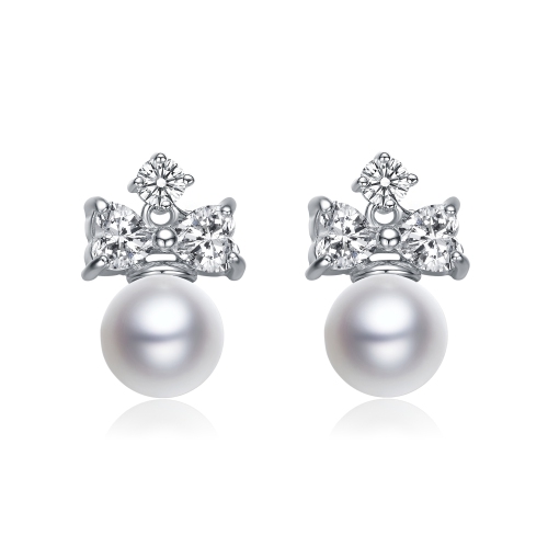 Rozzato Sterling Silver Pearl And Cubic Zirconia Heart Earrings