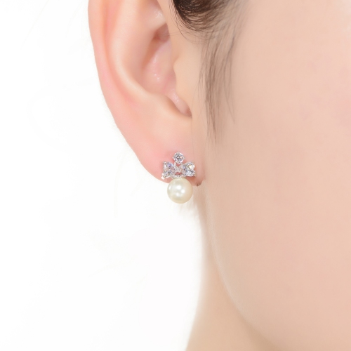 Rozzato Sterling Silver Pearl And Cubic Zirconia Heart Earrings