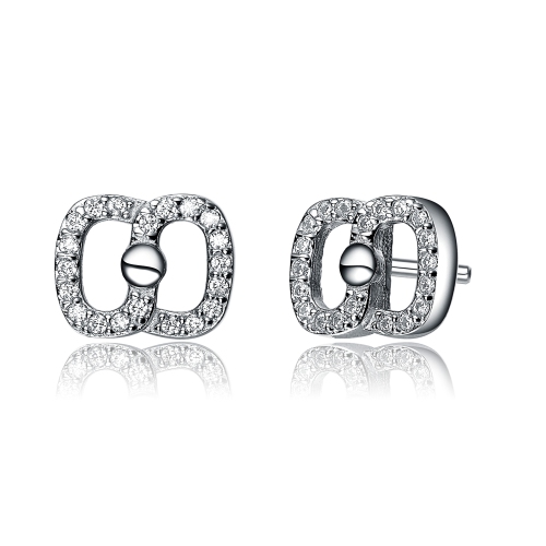 Rozzato Sterling Silver Cubic Zirconia Double Circle Stud Earrings