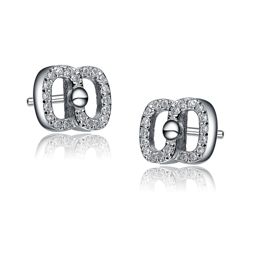 Rozzato Sterling Silver Cubic Zirconia Double Circle Stud Earrings