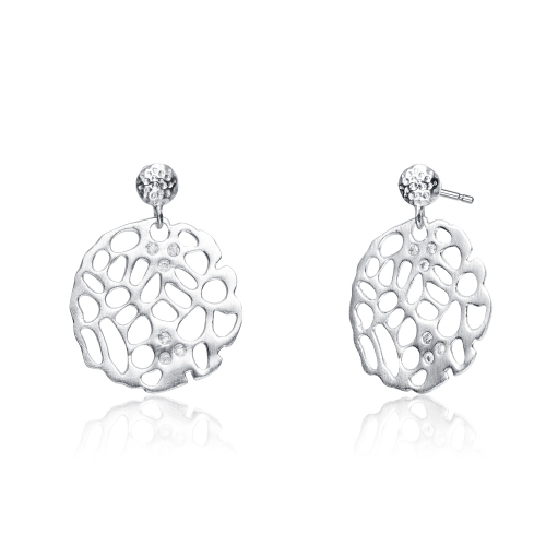Rozzato Sterling Silver Cubic Zirconia Matte Brushed Filigree Earrings