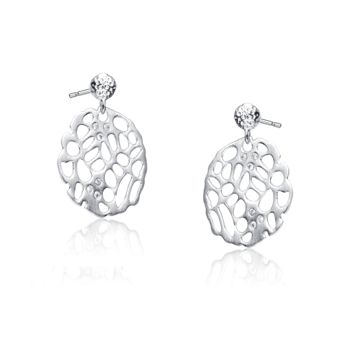Rozzato Sterling Silver Cubic Zirconia Matte Brushed Filigree Earrings