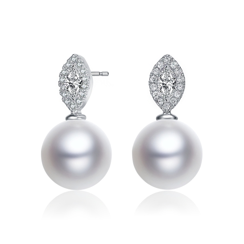 Rozzato Sterling Silver Pearl And Cubic Zirconia Drop Earrings