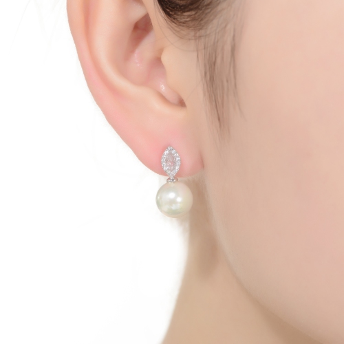 Rozzato Sterling Silver Pearl And Cubic Zirconia Drop Earrings
