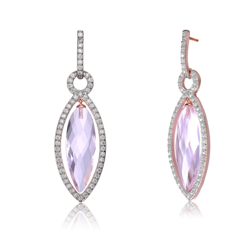 ROZZATO  Sterling Silver Rose Plated Morganite Cubic Zirconia Teardrop Earrings In Gold