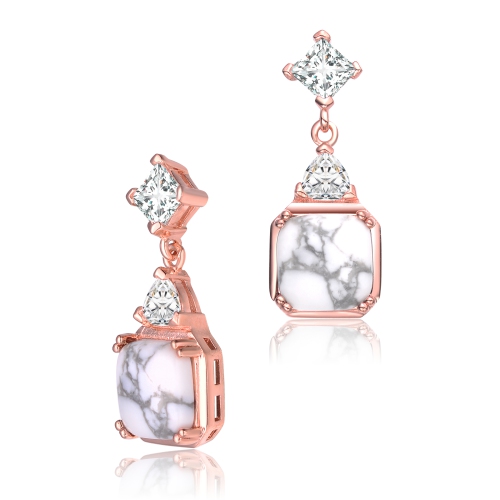 Rozzato Sterling Silver Rose Gold Plated Howlite Drop Earrings