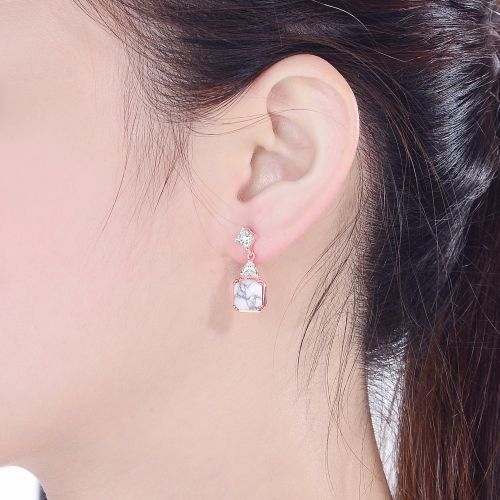 Rozzato Sterling Silver Rose Gold Plated Howlite Drop Earrings