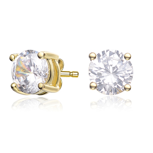 ROZZATO  Sterling Silver Plated Cubic Zirconia Solitaire Stud Earrings In Gold