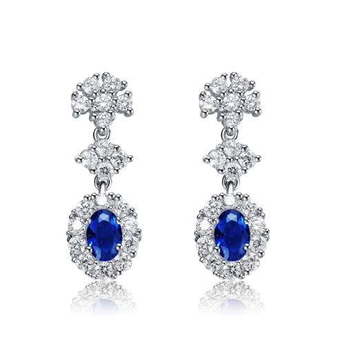 Rozzato Sterling Silver Sapphire Cubic Zirconia Dangling Earrings