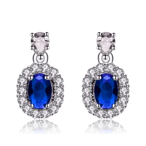 ROZZATO  Sterling Sapphire Cubic Zirconia Halo Drop Earrings In Silver