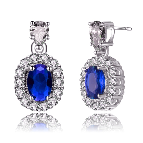 Rozzato Sterling Silver Sapphire Cubic Zirconia Halo Drop Earrings