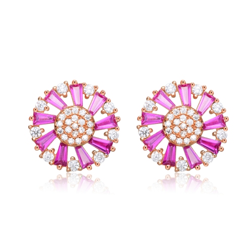Rozzato Sterling Silver Rose Gold Plated Ruby Cubic Zirconia Stud Earrings