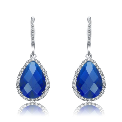 Rozzato Sterling Silver Sapphire Cubic Zirconia Halo Dangle Earrings