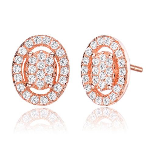 Rozzato Sterling Silver Rose Gold Plated Cubic Zirconia Oval Earrings