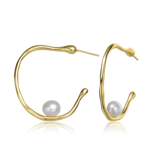 Rozzato Sterling Silver Gold Plated Freshwater Pearl Hoop Earrings