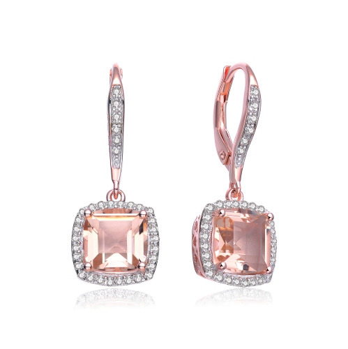 ROZZATO  Sterling Silver Rose Plated Morganite Cubic Zirconia Drop Earrings In Gold