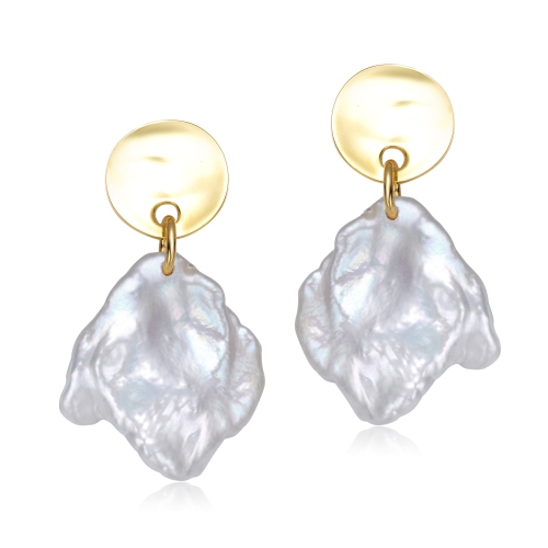 Rozzato Sterling Silver Gold Plated Freshwater Fantasy Pearl Drop Earrings