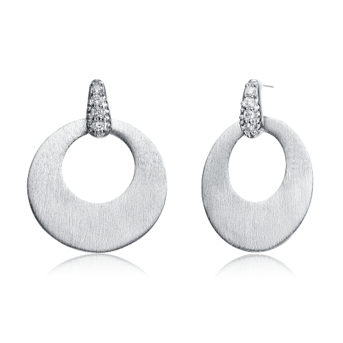 Rozzato Sterling Silver Cubic Zirconia Circle Drop Earrings
