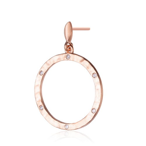 Rozzato Sterling Silver Rose Gold Plated Cubic Zirconia Brushed Circle Earrings