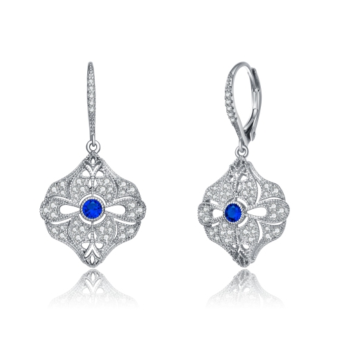 ROZZATO  Sterling Sapphire Cubic Zirconia Wreath Drop Earrings In Silver