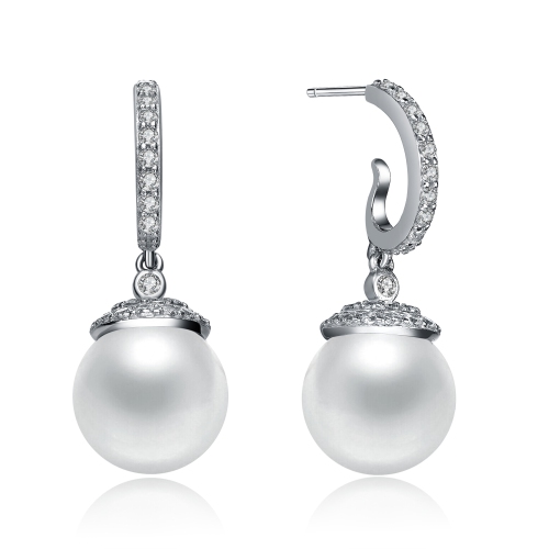 ROZZATO  Sterling Pearl And Cubic Zirconia Drop Earrings In Silver