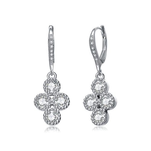ROZZATO  Sterling Cubic Zirconia Flower Dangling Earrings In Silver