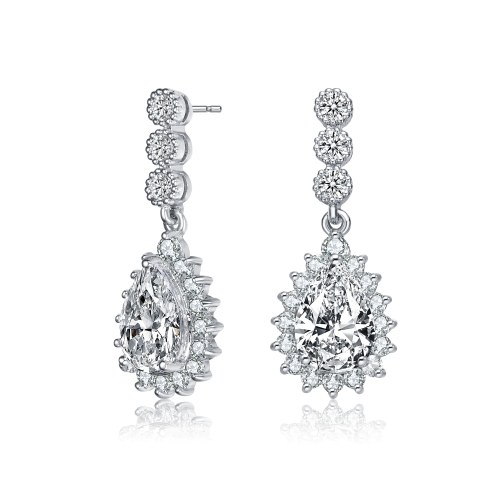 Rozzato Sterling Silver Cubic Zirconia Halo Drop Earrings
